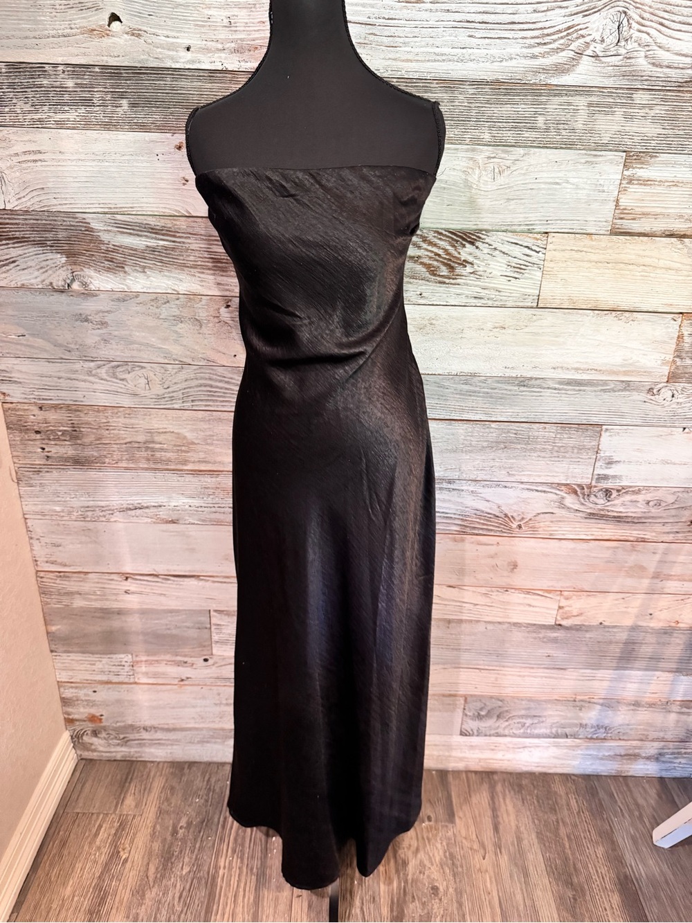NWT Silky Black Strapless Maxi Dress with Side Zipper - Elegant Evening Slip